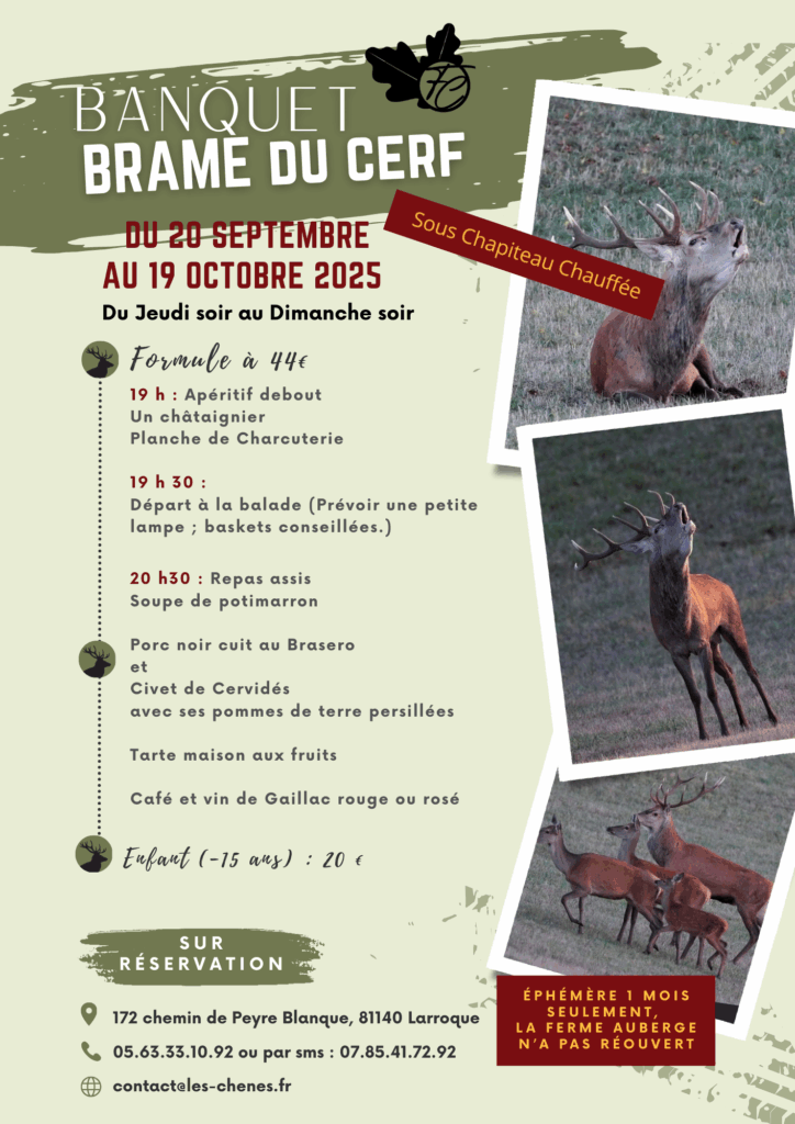 brame 2025 cerf banquet repas ferme auberge tarn